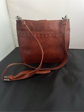 Women's Brown Leather Crossbody Bag with Woven Accent
